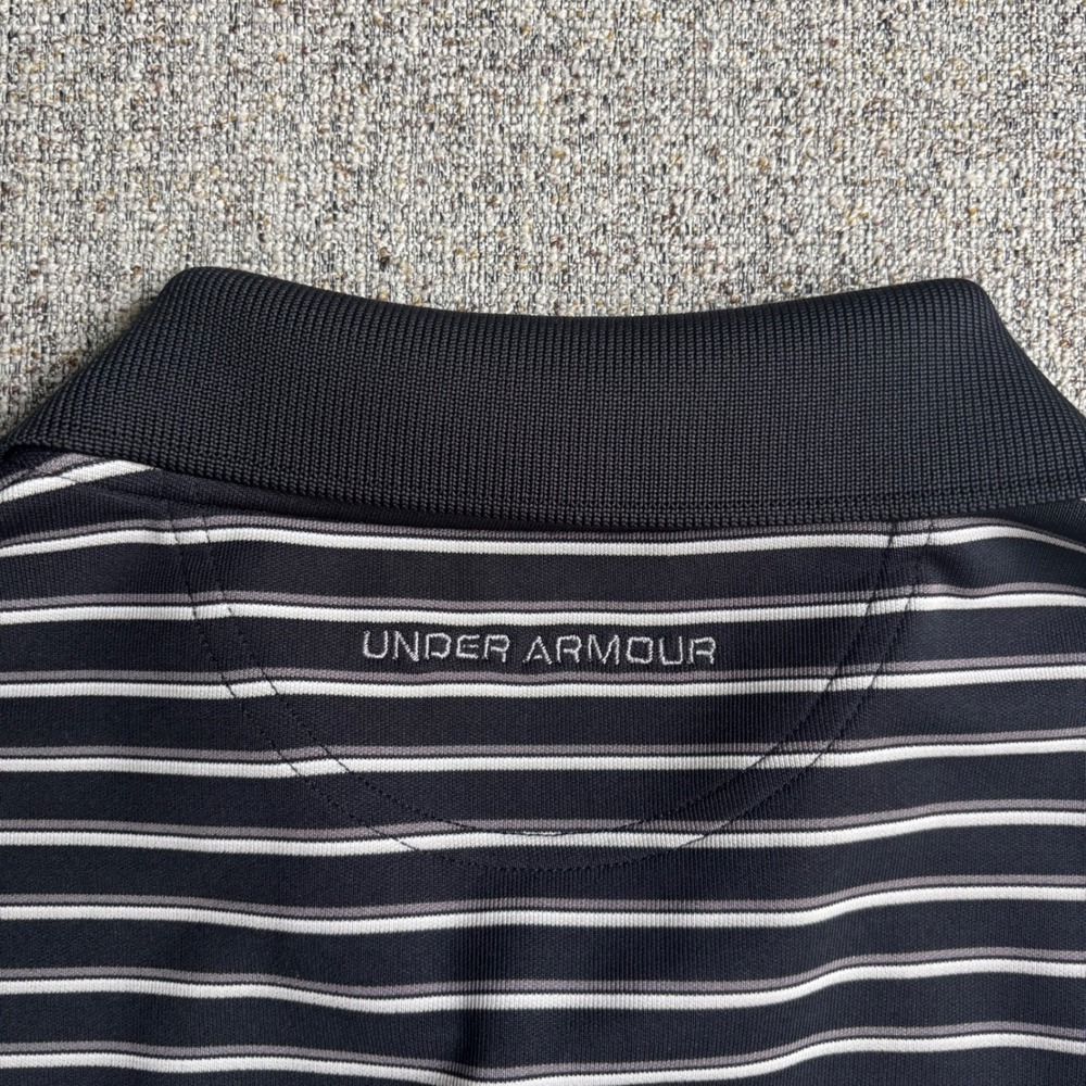 Under Armour Polo Men Large Black Striped HeatGear Short Sleeve Performance Golf - Picture 4 of 7